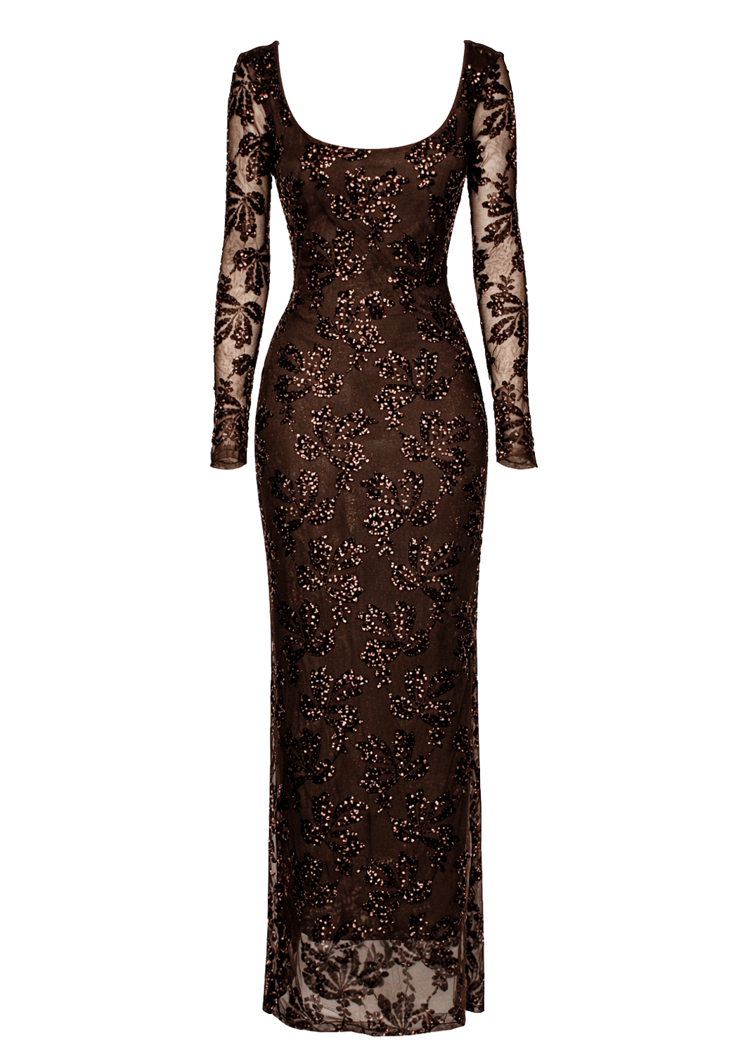 ABITO LUNGO PAILLETTES MANICA LUNGA 2 TG 95% PL 5% EA MADE IN ITALY  - BROWN